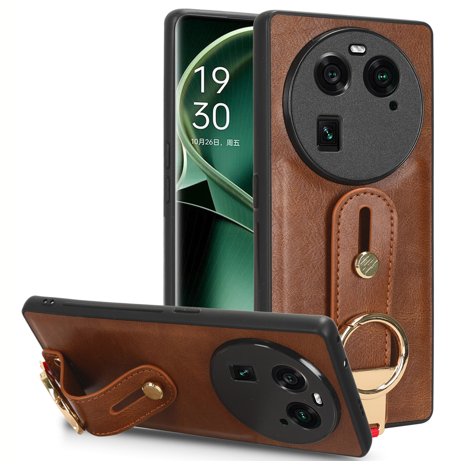 

Für Oppo Finden Sie X6 Armband Kickstand Hülle PU -lederbeschichtete PC+TPU -schutzabdeckung - Braun, Oppo Find X6