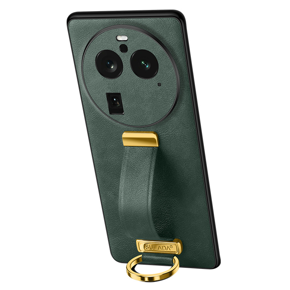 

Sulada Fashion-serie Für Oppo Find X6 Pro Leder Beschichtetes PC + TPU Anti-drop-deckungs-handriemen Kickstand Crazy Horse Texture Telefon Hülle - Grün, Oppo Find X6 Pro