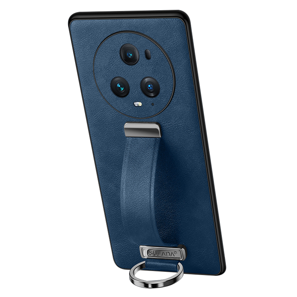 

Sulada Fashion Series Für Honor Magic5 Pro Crazy Pferde Textur Lederbeschichteter PC + TPU Cover Handriemper - Blau, Honor Magic5 Pro