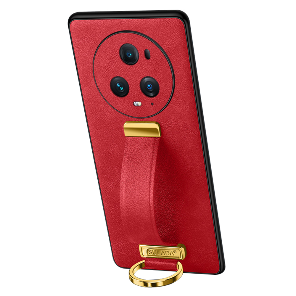 

Sulada Fashion Series Für Honor Magic5 Pro Crazy Pferde Textur Lederbeschichteter PC + TPU Cover Handriemper - Rot, Honor Magic5 Pro