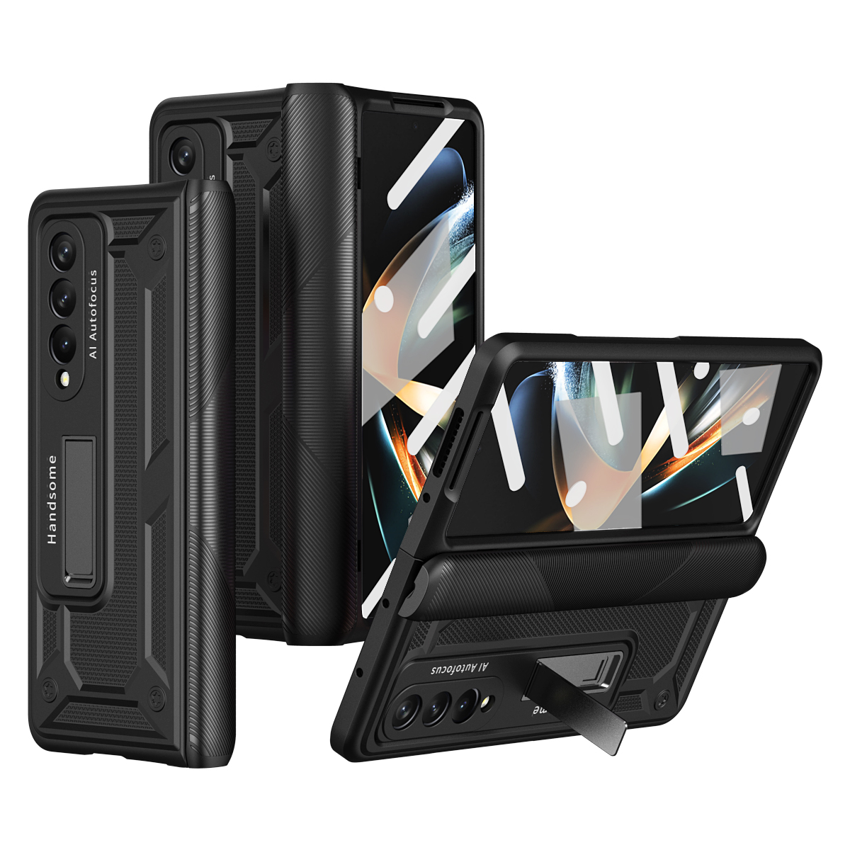 

Für Samsung Galaxy Z Fold3 5G Hard PC Folding Phone Hülle Kickstand Magnetic Scharnierabdeckung Mit Temperaturem Gla -screenfilm - Schwarz, Galaxy Z Fold3 5G