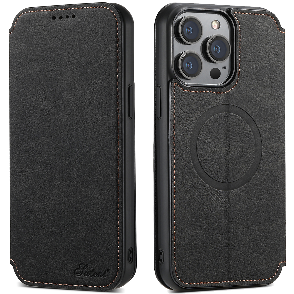 

Suteni J06 Für Iphone 14 Pro Ständer Brieftasche PU Leder -telefonhülle Kompatibel Mit Magsafe - Schwarz, iPhone 14 Pro