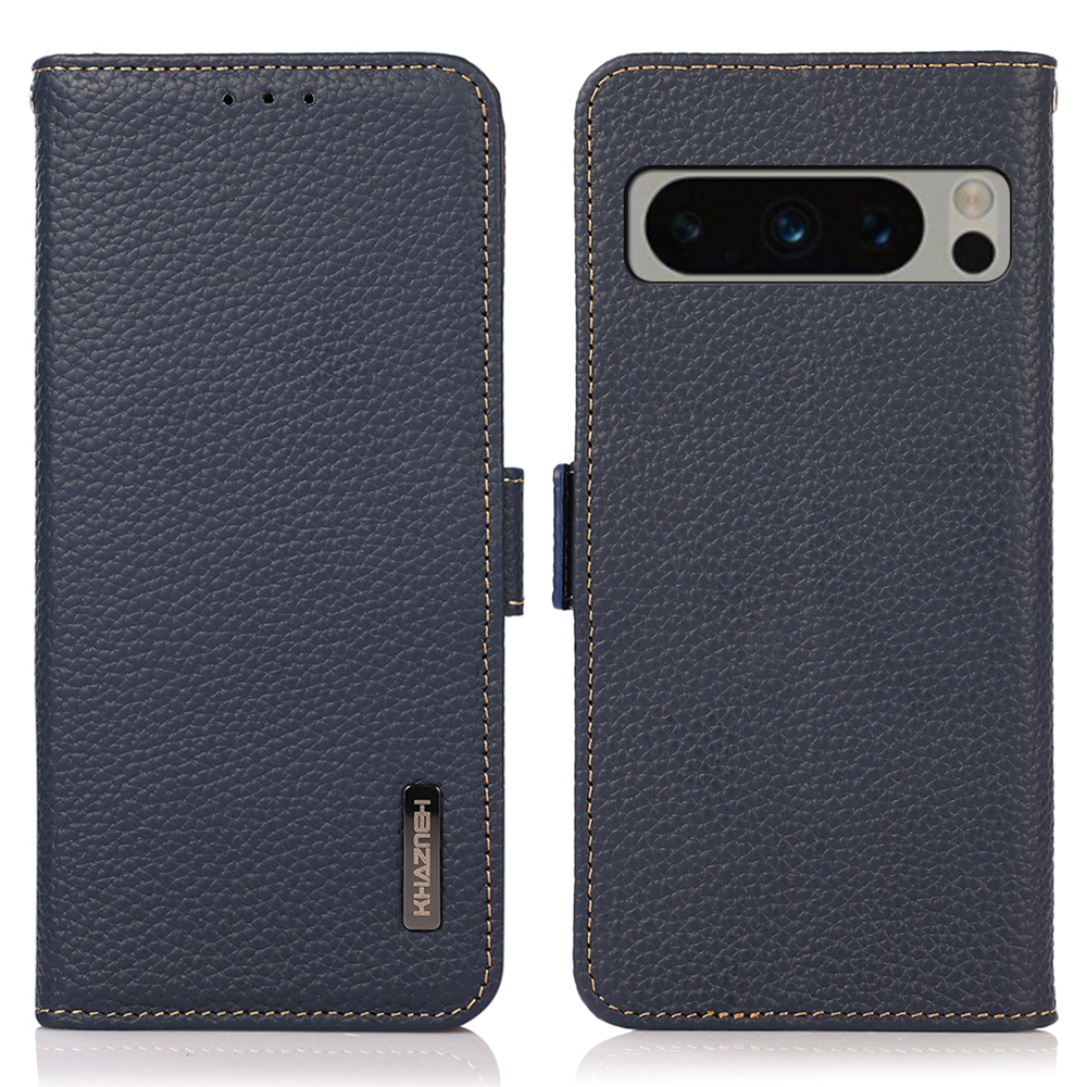 

Khazneh Für Google Pixel 8 Pro RFID Blockierende Telefonhülle Wallet Stand Original Cow Lederabdeckung - Blau, Google Pixel 8 Pro