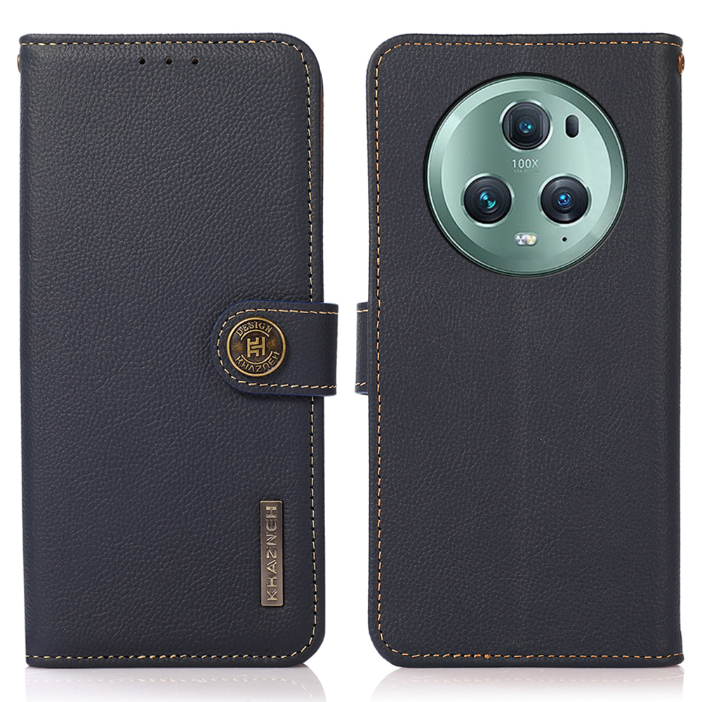 

Khazneh Für Honor Magic5 Pro Echte Kuh Leder Flip Phone Hülle Wallet Stand RFID Blocking Cover - Blau, Honor Magic5 Pro