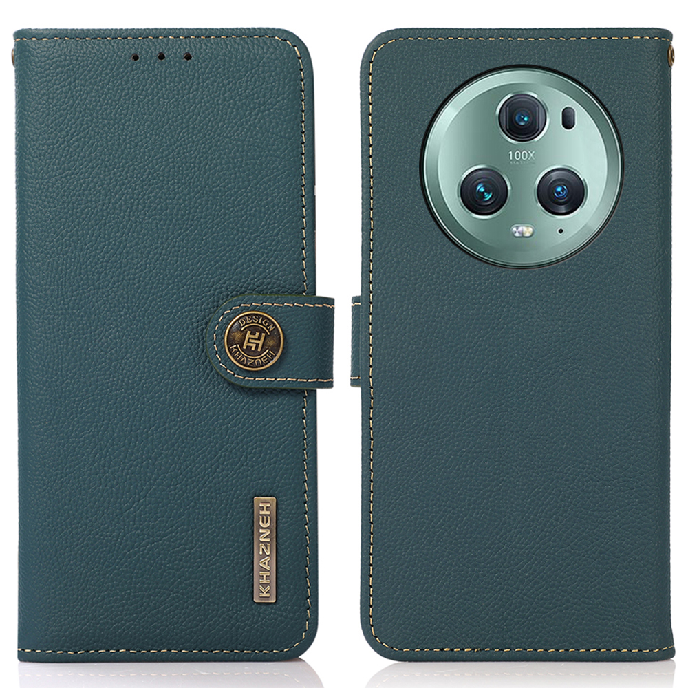 

Khazneh Für Honor Magic5 Pro Echte Kuh Leder Flip Phone Hülle Wallet Stand RFID Blocking Cover - Grün, Honor Magic5 Pro