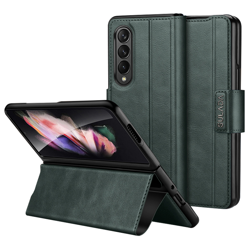 

Sulada Für Samsung Galaxy Z Fold4 5G Schutzpu Lederabdeckung Anti-drop-stand Telefonhülle - Mitternacht Grün, Galaxy Z Fold4 5G