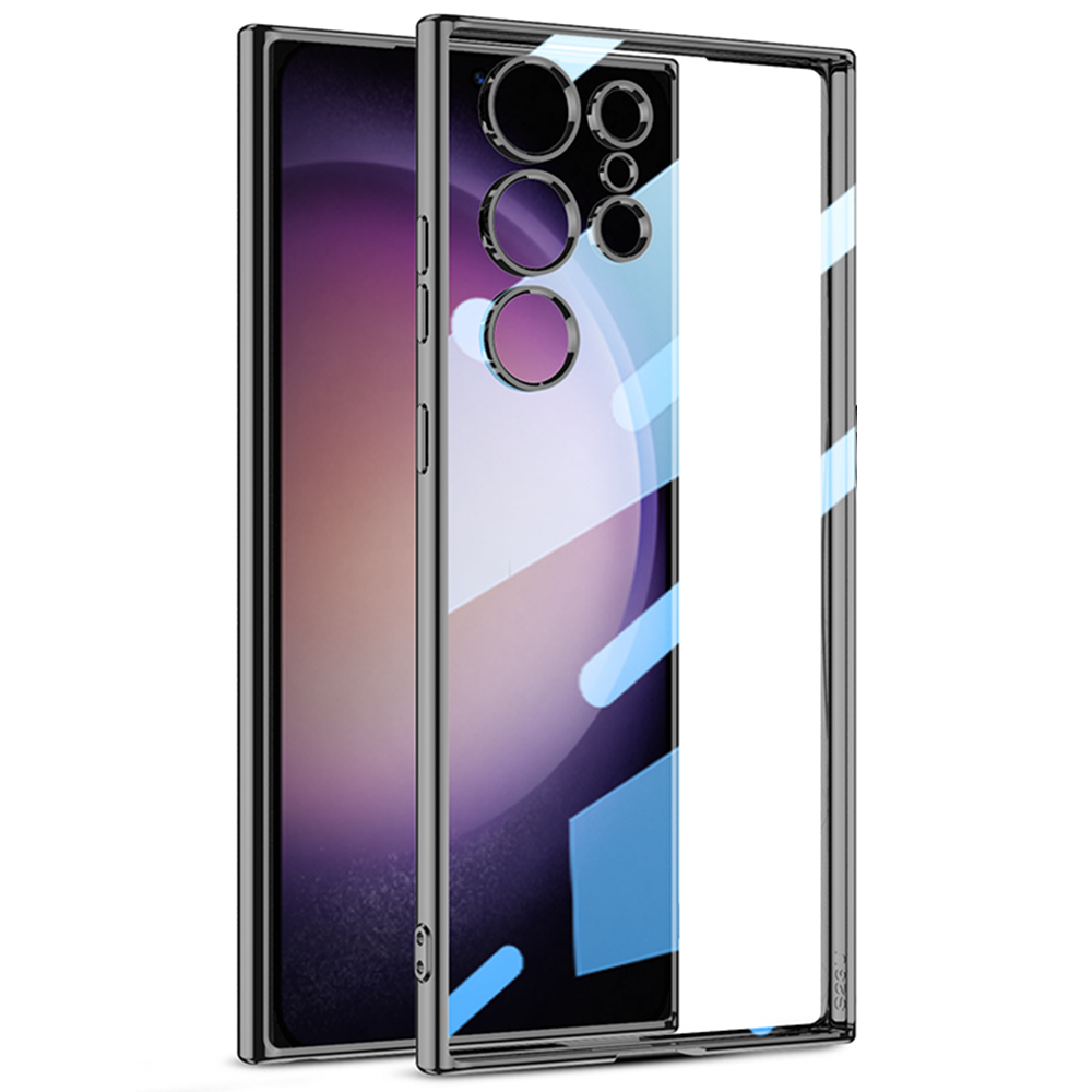 

GKK Für Samsung Galaxy S23 Ultra Clear TPU Phone Hülle Elektroplattierte Kantenschockschutzschutzabdeckung - Schwarz, Galaxy S23 Ultra