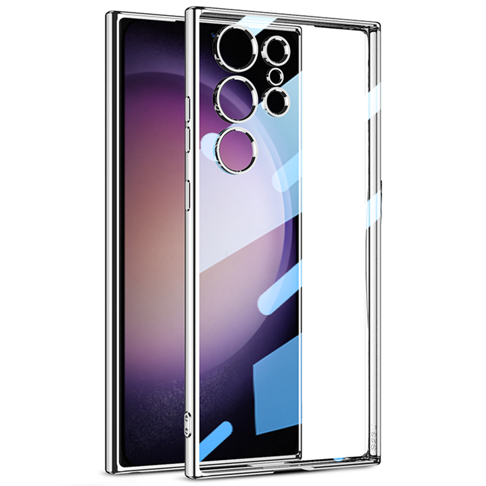 

GKK Für Samsung Galaxy S23 Ultra Clear TPU Phone Hülle Elektroplattierte Kantenschockschutzschutzabdeckung - Silber, Galaxy S23 Ultra