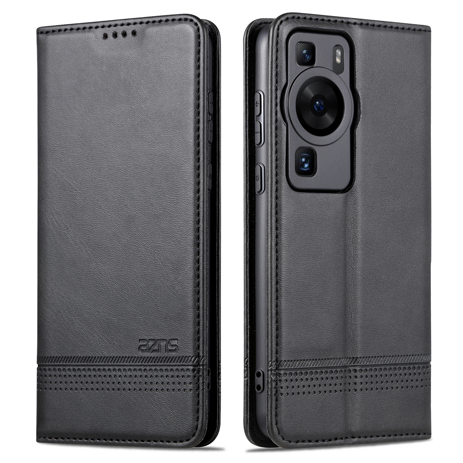

Azns Für Huawei P60 / P60 Pro PU Leder Telefon Hülle Wallet Stand Anti-scratch-smartphone-abdeckung - Schwarz, Huawei P60