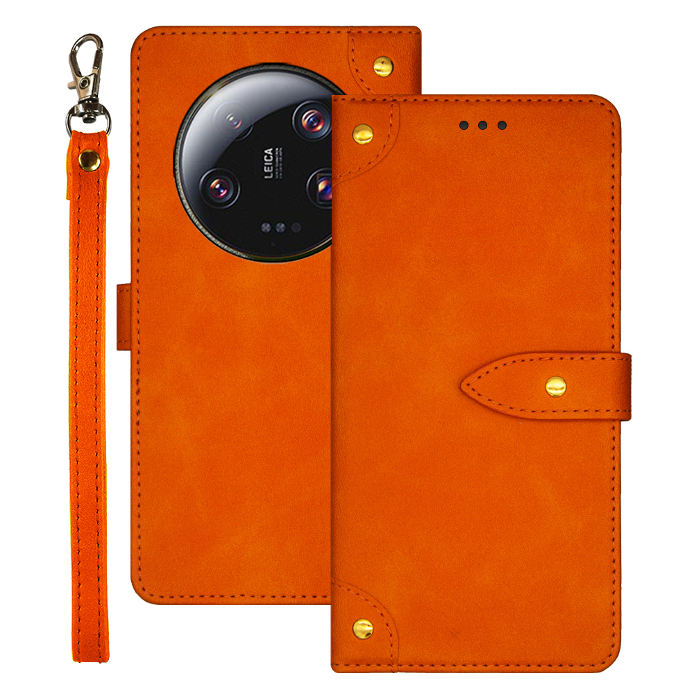 

IDEWEI Für Xiaomi 13 Ultra PU Leder Schutzabdeckung Flip Stand Card Halter Telefonhülle - Orange, Xiaomi 13 Ultra
