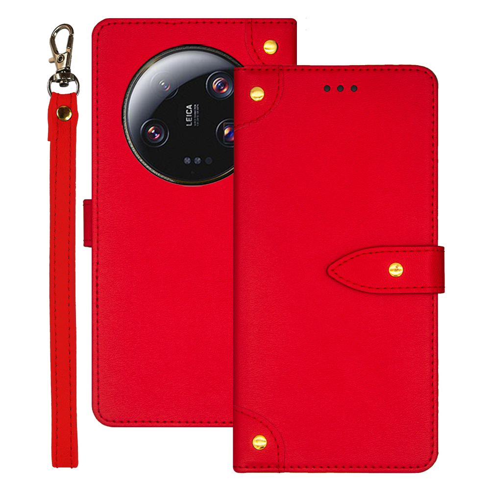 

IDEWEI Für Xiaomi 13 Ultra PU Leder Schutzabdeckung Flip Stand Card Halter Telefonhülle - Rot, Xiaomi 13 Ultra