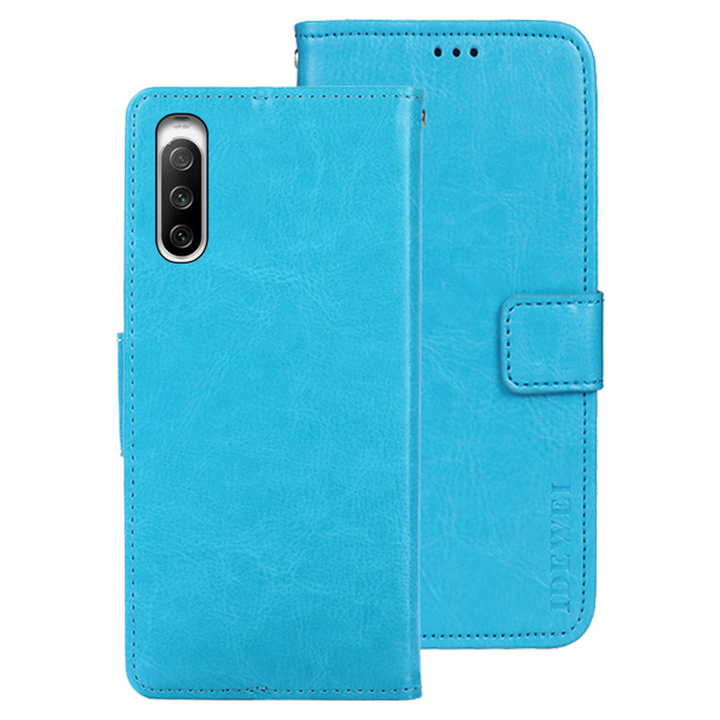 

Idewei Für Sony Xperia 10 V Wallet PU Lederstand Hülle Crazy Horse Texture Telefonabdeckung - Himmelblau, Sony Xperia 10 V