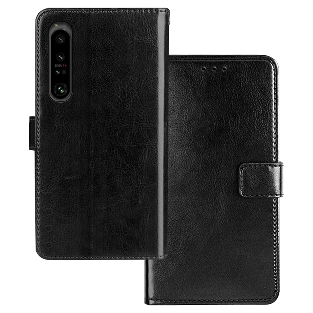

Idewei Für Sony Xperia 1 V PU Leder Ständer Case Crazy Horse Textur Wallet Deckung Telefonschale - Schwarz, Sony Xperia 1 V