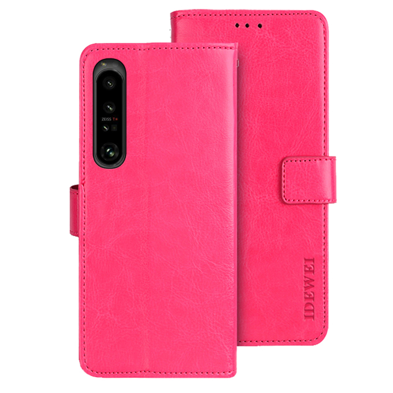

Idewi Für Sony Xperia 1 V Wallet PU Lederstand Hülle Crazy Horse Texture Schockdelie Telefonabdeckung - Rose, Sony Xperia 1 V