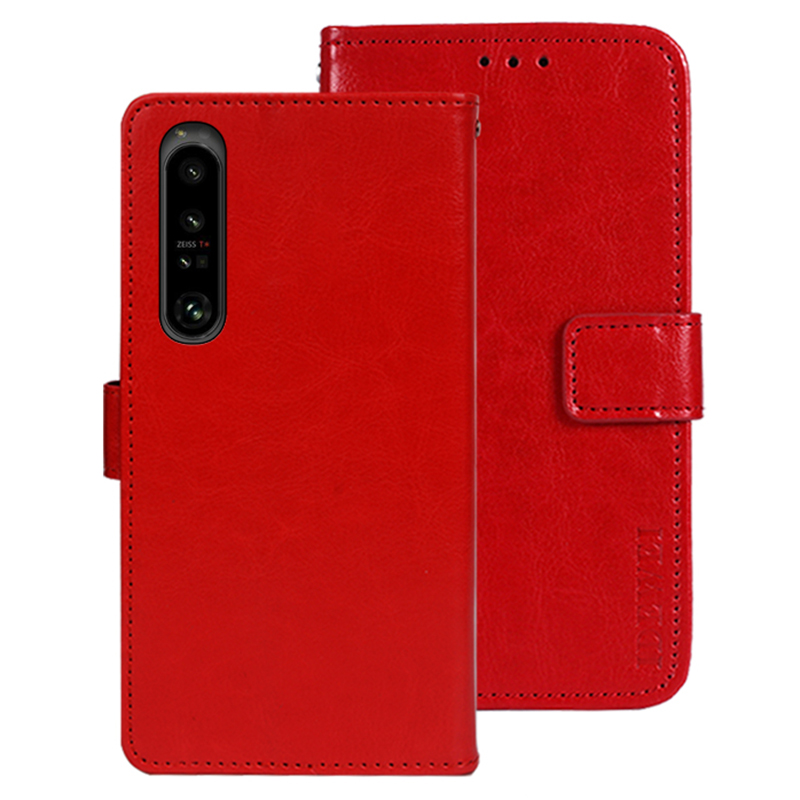 

Idewi Für Sony Xperia 1 V Wallet PU Lederstand Hülle Crazy Horse Texture Schockdelie Telefonabdeckung - Rot, Sony Xperia 1 V