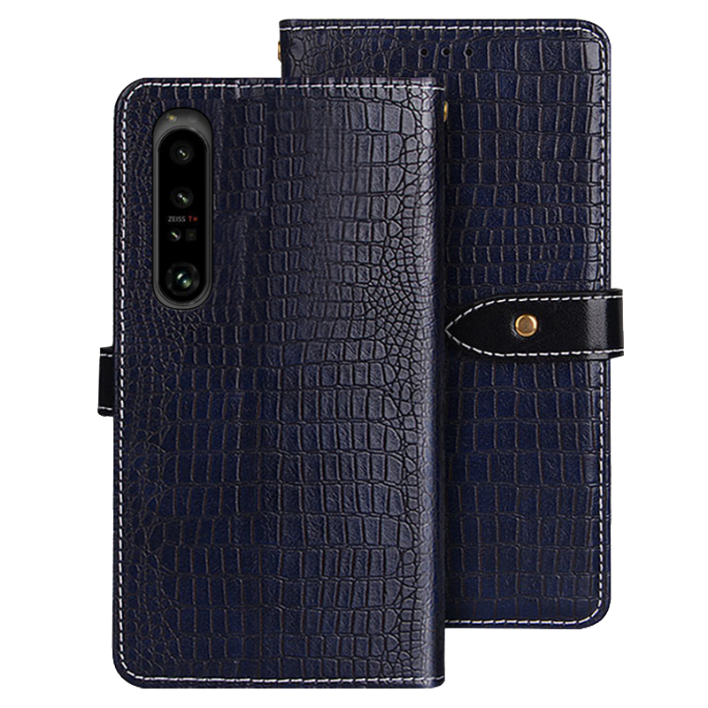 

IDEWEI Standabdeckung Für Sony Xperia 1 V PU Leder Telefonhülle Krokodiltextur Brieftasche Shell - Blau, Sony Xperia 1 V