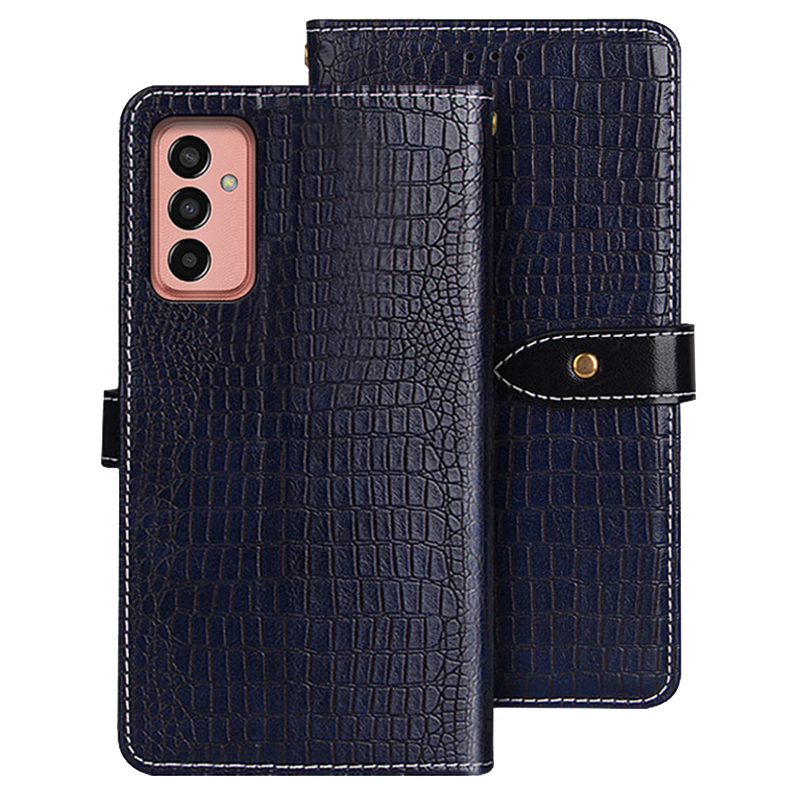 

IDEWEI Für Samsung Galaxy M13 4G PU Leder Krokodil Textur Hülle Wallet Stand Cover - Blau, Galaxy M13 4G