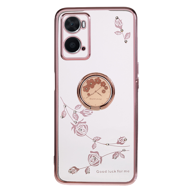 

Für Oppo A36 Strass -blumenmuster Phone Hülle Elektropling Ring Kickstand TPU -abdeckung - Roségold, Oppo A36