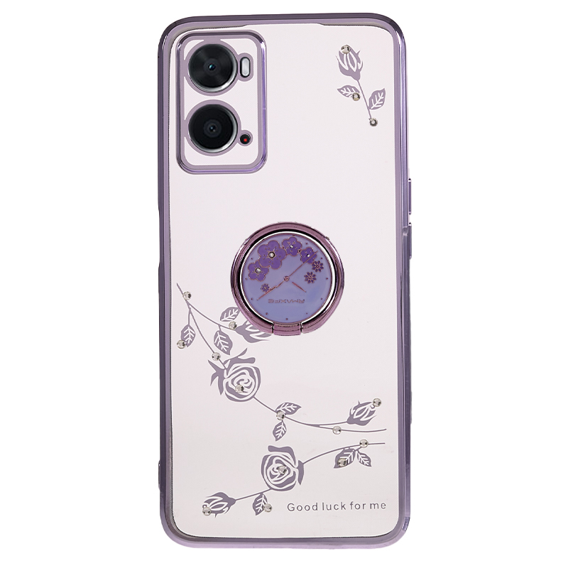 

Für Oppo A36 Strass -blumenmuster Phone Hülle Elektropling Ring Kickstand TPU -abdeckung - Lila, Oppo A36