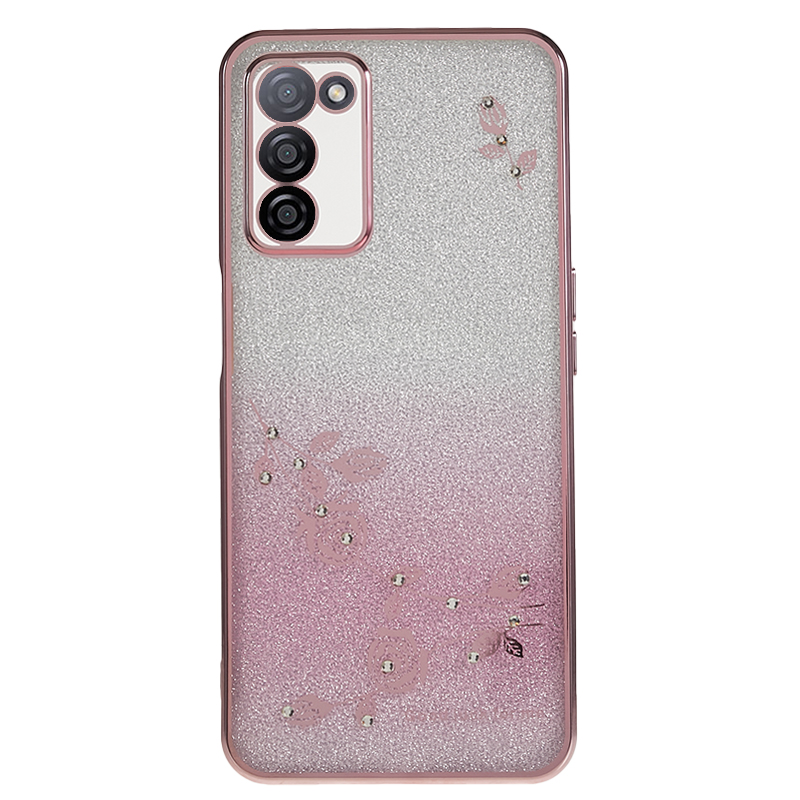 

Für Oppo A55 5G Gradienten Glitzer Strass Telefonhülle Soft TPU Blumenmuster Telefonabdeckung - Roségold, Oppo A55 5G