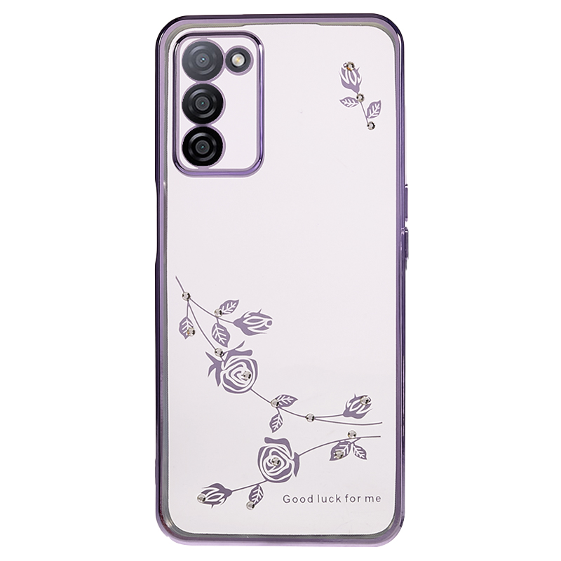 

Für Oppo A55 5G Weiche TPU -blütenhülle Strasselektroplieren Schützender Telefonabdeckung - Lila, Oppo A55 5G