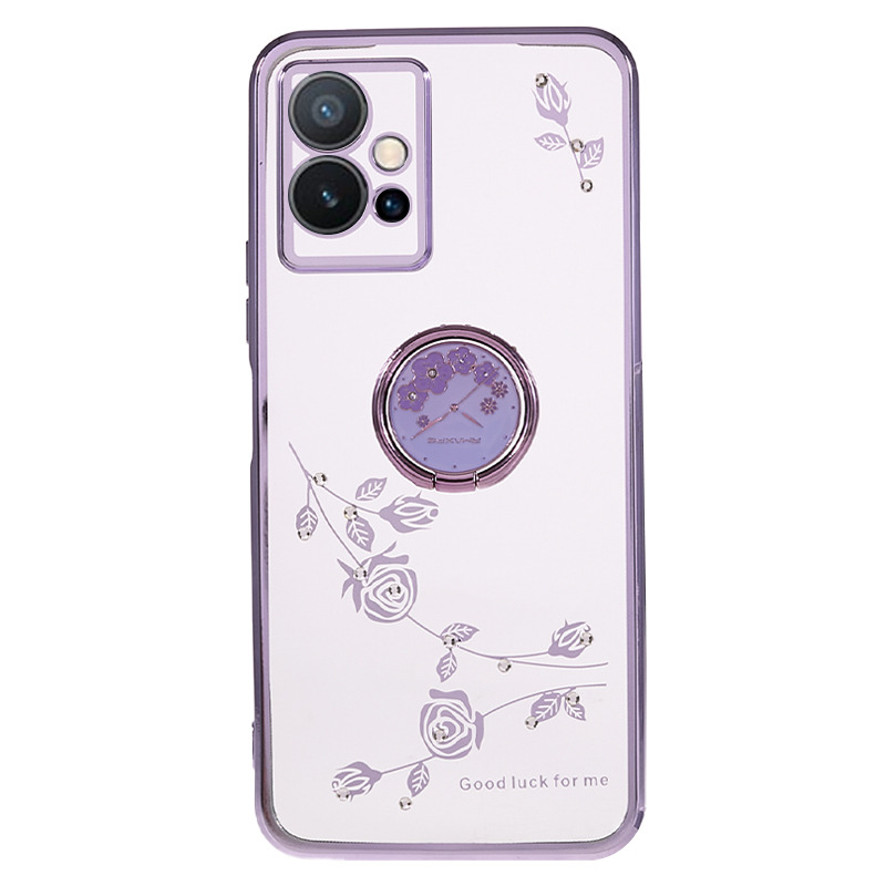 

Blumen -tpu -fall Für Vivo Y75 5g / T1 5g / Y33e 5G / Y30 5g / Y55s 5G / Iqoo Z6, Strass -elektroplating -ständer -telefonabdeckung - Lila, vivo Y75 5G