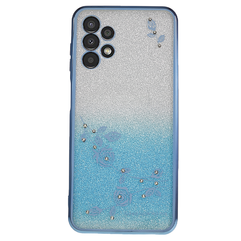 

TPU Back Case Für Samsung Galaxy A13 4G Gradienten Glitter Blumenmuster Strass Telefonabdeckung - Blau, Galaxy A13 4G
