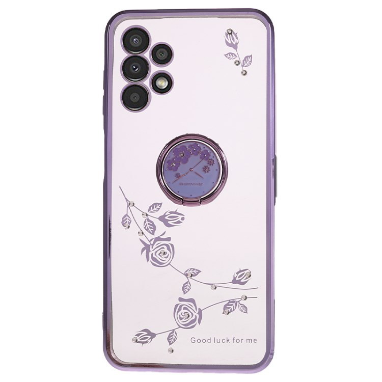 

Für Samsung Galaxy A13 4G Electroplated Strass -blumenabdeckung Clear TPU -telefonhülle Mit Ringstand - Lila, Galaxy A13 4G