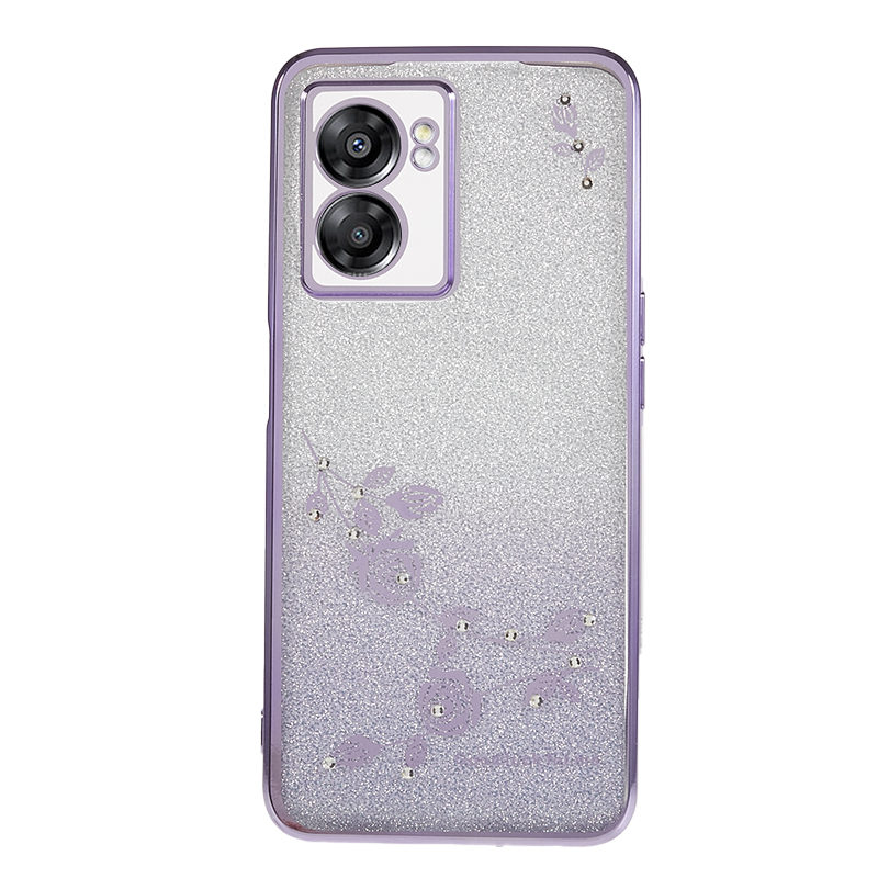 

Rückfall Für Oppo A57 (2022) 5G / A77 5G Gradient Glitzer Blumenmuster Strass TPU -telefonabdeckung - Lila, Oppo A57 (2022) 5G