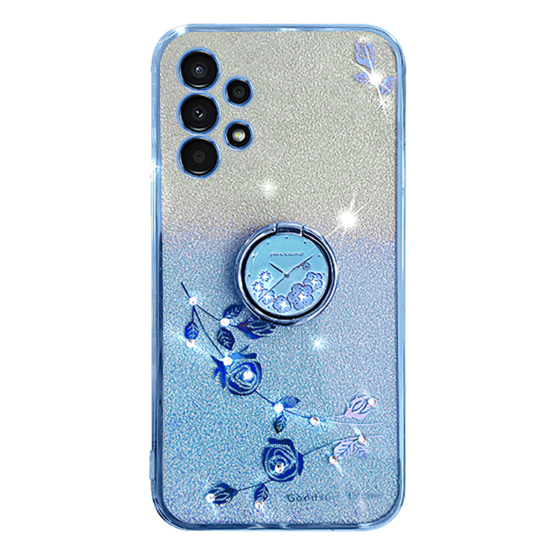 

Für Samsung Galaxy A13 4G Strass-blume-anti-drogen-bedeckungsring Kickstand Glitzer-glitzer-tpu-fall - Blau, Galaxy A13 4G