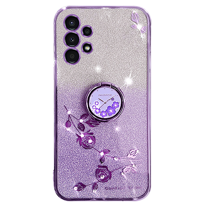 

Für Samsung Galaxy A13 4G Strass-blume-anti-drogen-bedeckungsring Kickstand Glitzer-glitzer-tpu-fall - Lila, Galaxy A13 4G
