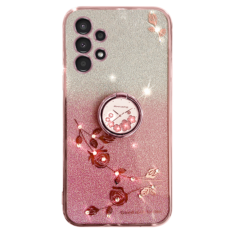 

Für Samsung Galaxy A13 4G Strass-blume-anti-drogen-bedeckungsring Kickstand Glitzer-glitzer-tpu-fall - Roségold, Galaxy A13 4G