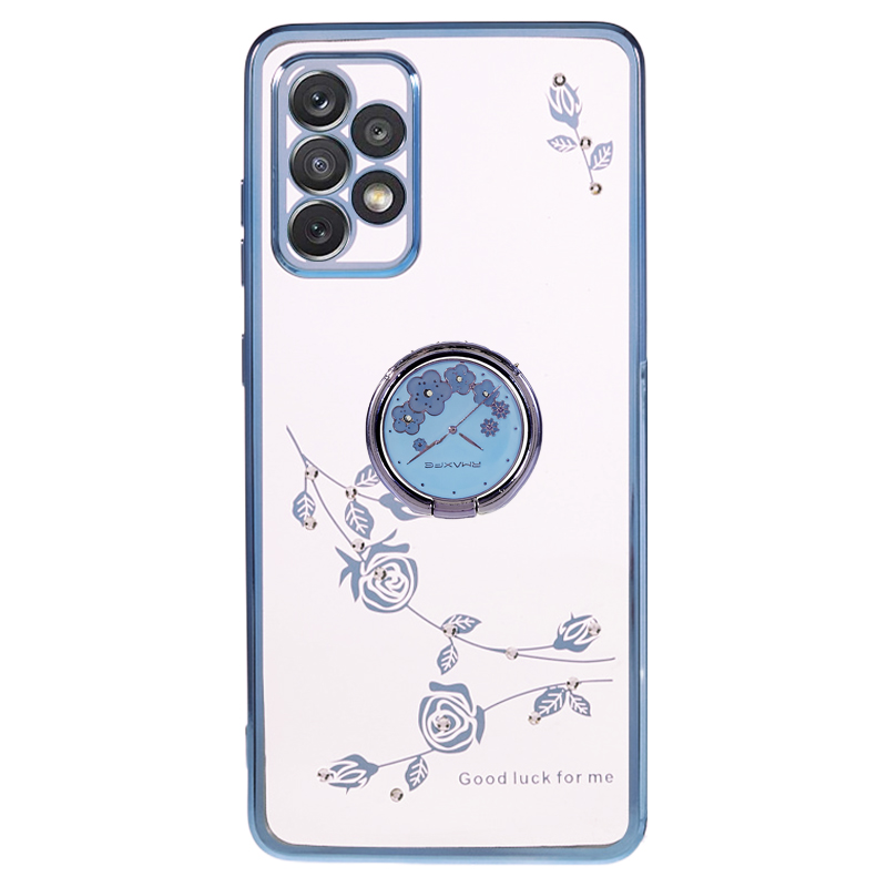 

Für Samsung Galaxy A33 5G Strass -ring -ring -kickstand -telefonhülle TPU -elektroplattenblumenmusterabdeckung - Blau, Samsung Galaxy A33 5G