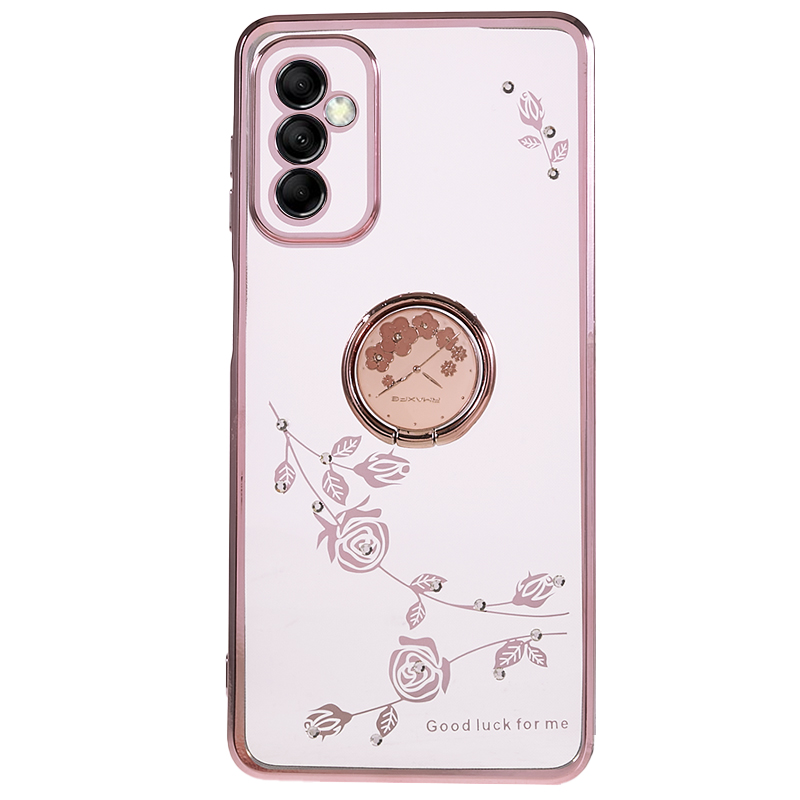 

Für Samsung Galaxy M14 5G Ring Kickstand Telefonhülle Strassblume TPU Elektroplattierte Abdeckung - Roségold, Galaxy M14 5G
