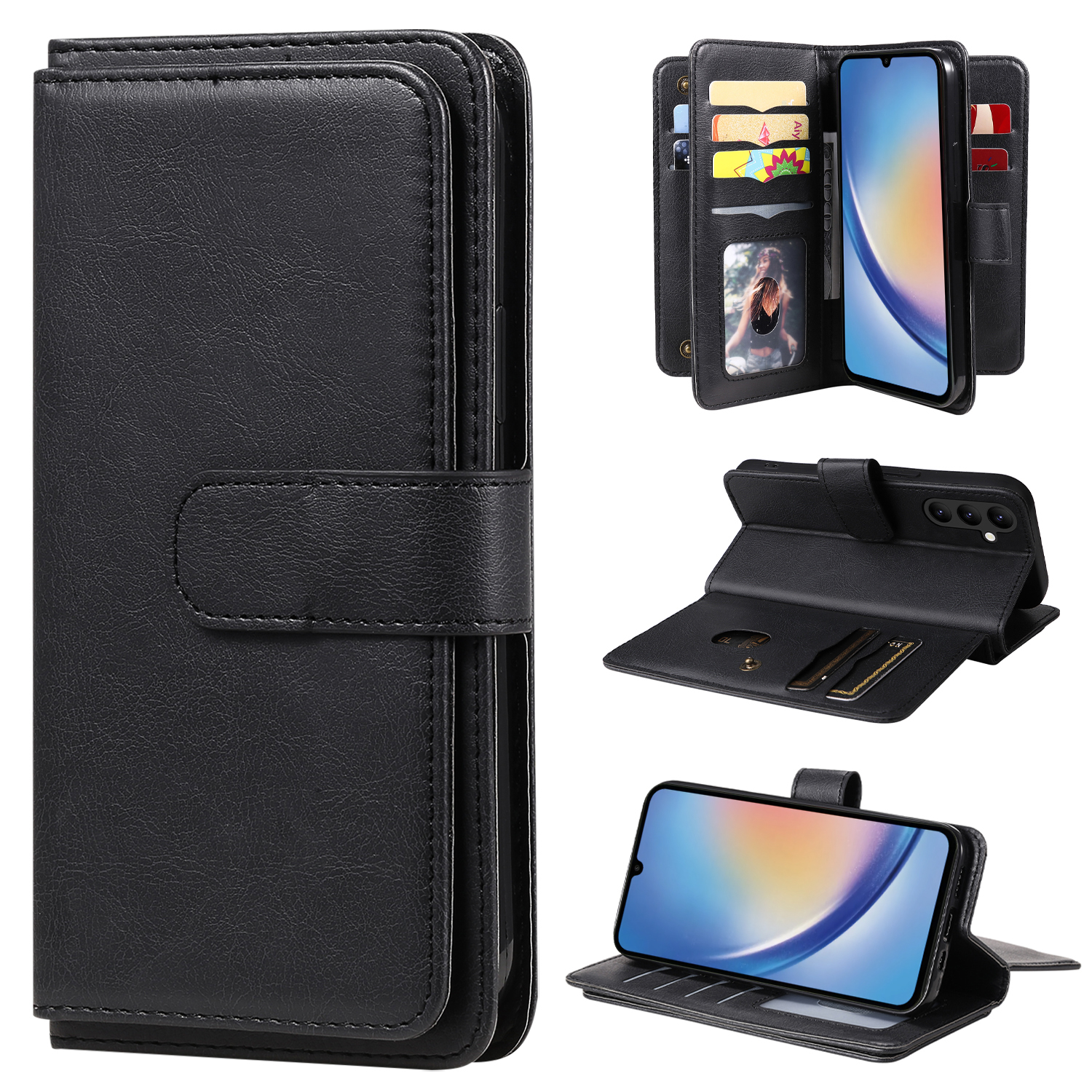 

KT Multifunktionaler Serie-1 Für Samsung Galaxy A34 5G Lederabdeckung 10 Kartenschlitze Stand Wallet Telefon Flip Hülle - Schwarz, Galaxy A34 5G