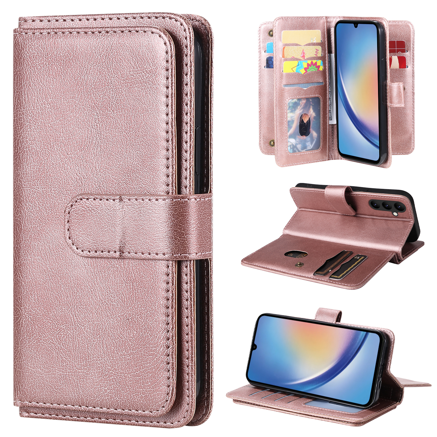 

KT Multifunktionaler Serie-1 Für Samsung Galaxy A34 5G Lederabdeckung 10 Kartenschlitze Stand Wallet Telefon Flip Hülle - Roségold, Galaxy A34 5G