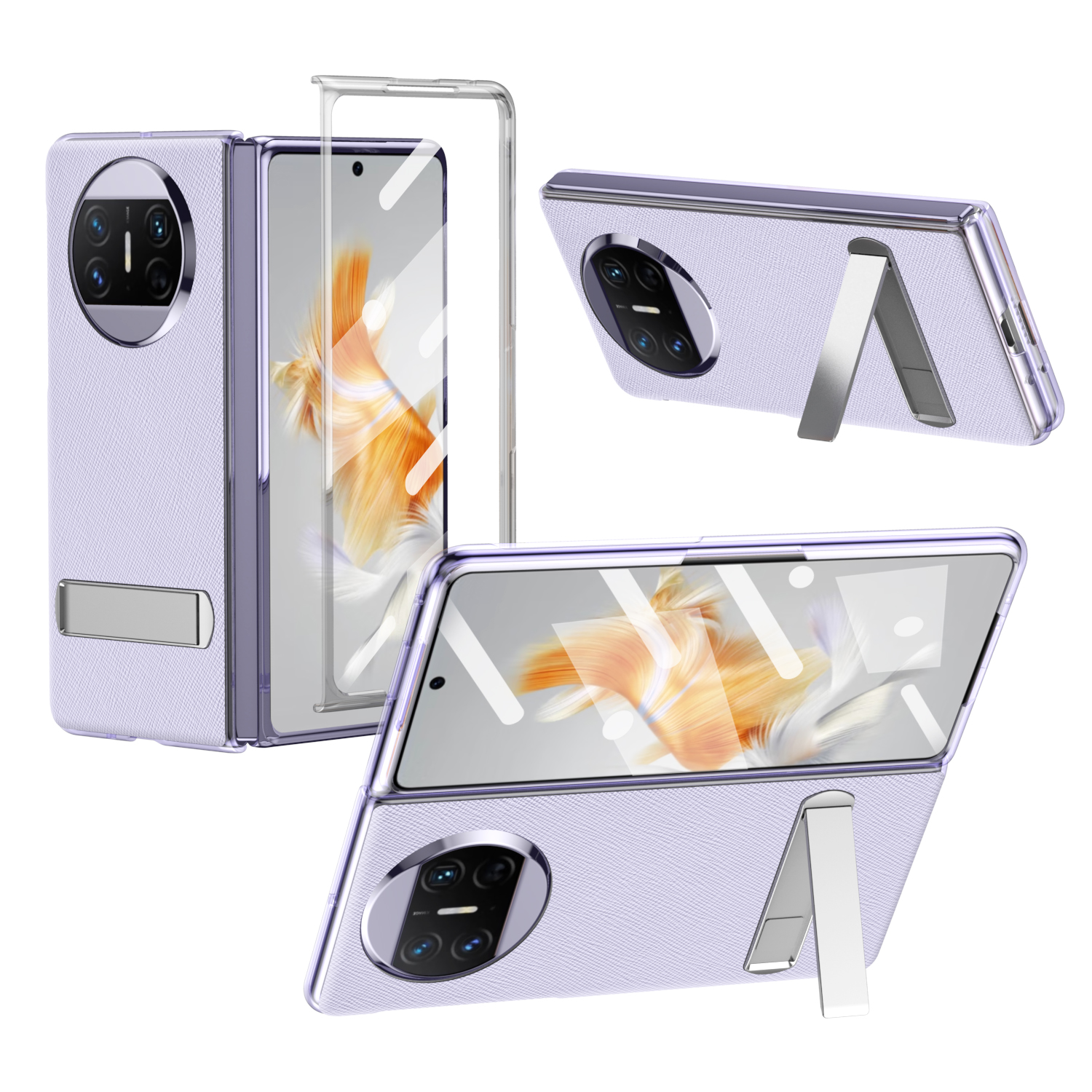 

Für Huawei Mate X3 5G PU Lederbeschichtete PC -telefonhülle Transparente Grenzabdeckung Mit Temperamentvollem Glasfilm - Lila, Huawei Mate X3 5G