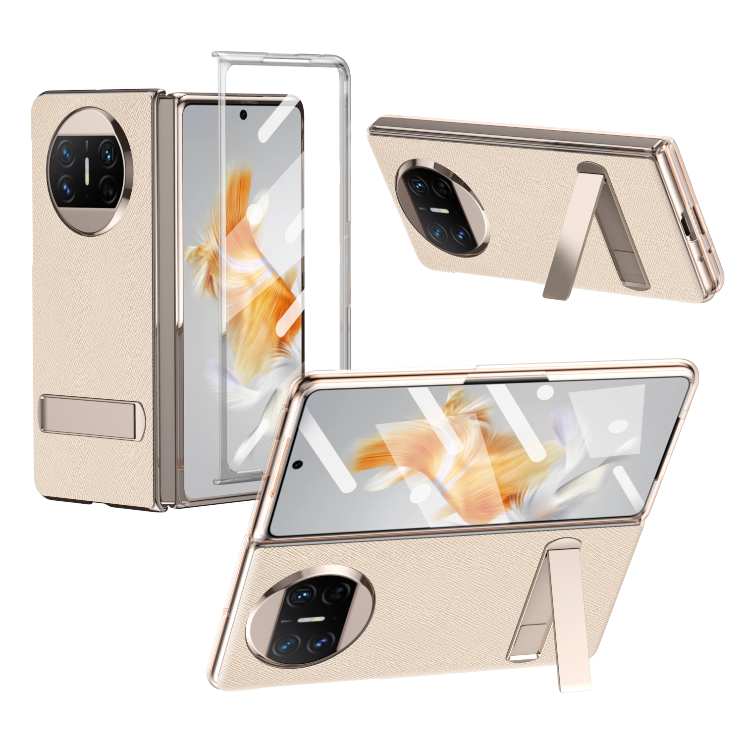 

Für Huawei Mate X3 5G PU Lederbeschichtete PC -telefonhülle Transparente Grenzabdeckung Mit Temperamentvollem Glasfilm - Gold, Huawei Mate X3 5G
