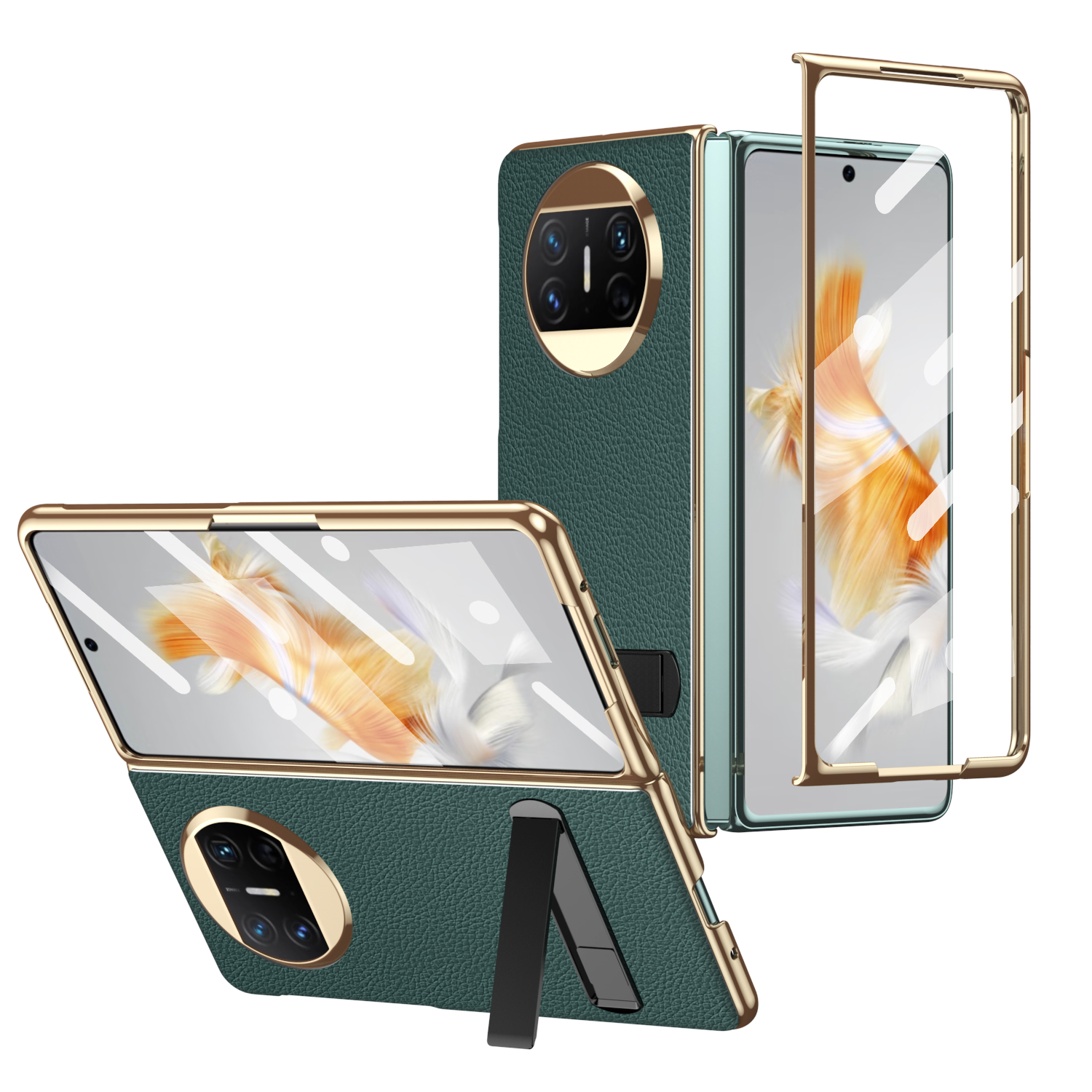

Für Huawei Mate X3 5G Kickstand Hülle PU -leder -pc -elektroplattenrahmenabdeckung Mit Temperamentvollem Glasfilm - Grün, Huawei Mate X3 5G