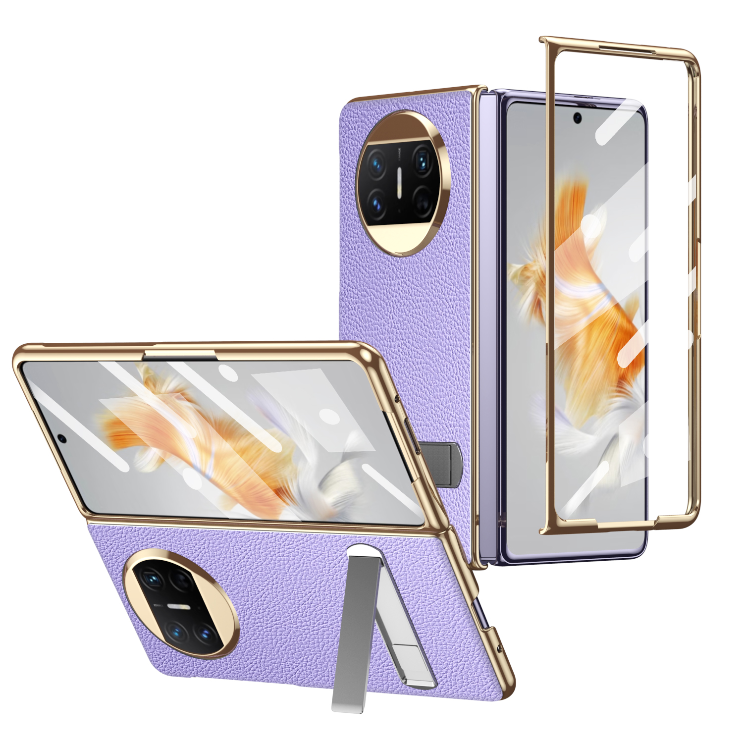 

Für Huawei Mate X3 5G Kickstand Hülle PU -leder -pc -elektroplattenrahmenabdeckung Mit Temperamentvollem Glasfilm - Lila, Huawei Mate X3 5G
