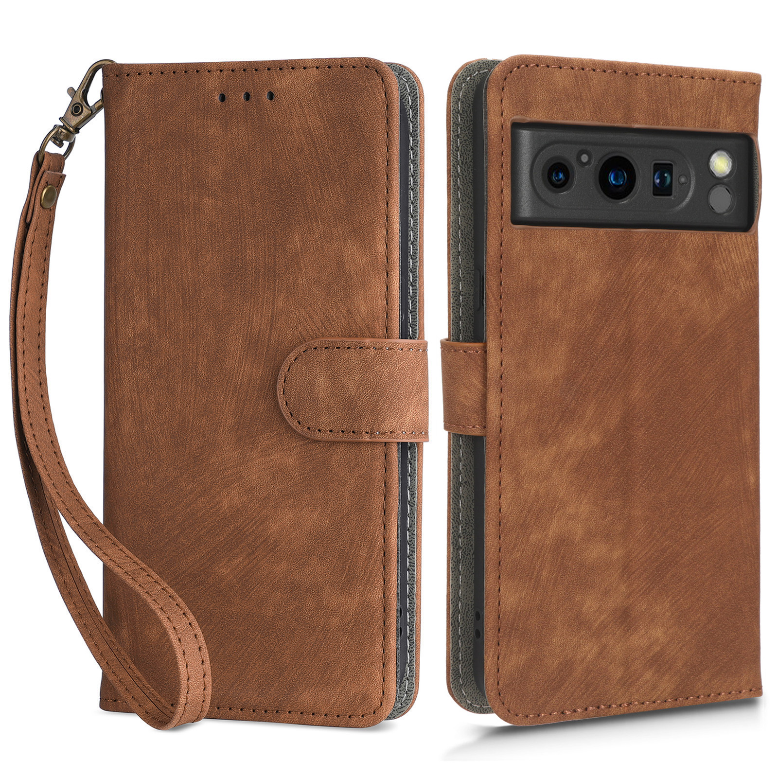 

Für Google Pixel 8 Pro PU Leather Telefon Hülle Ständer RFID Blocking Wallet -schutzabdeckung Mit Riemen - Braun, Google Pixel 8 Pro