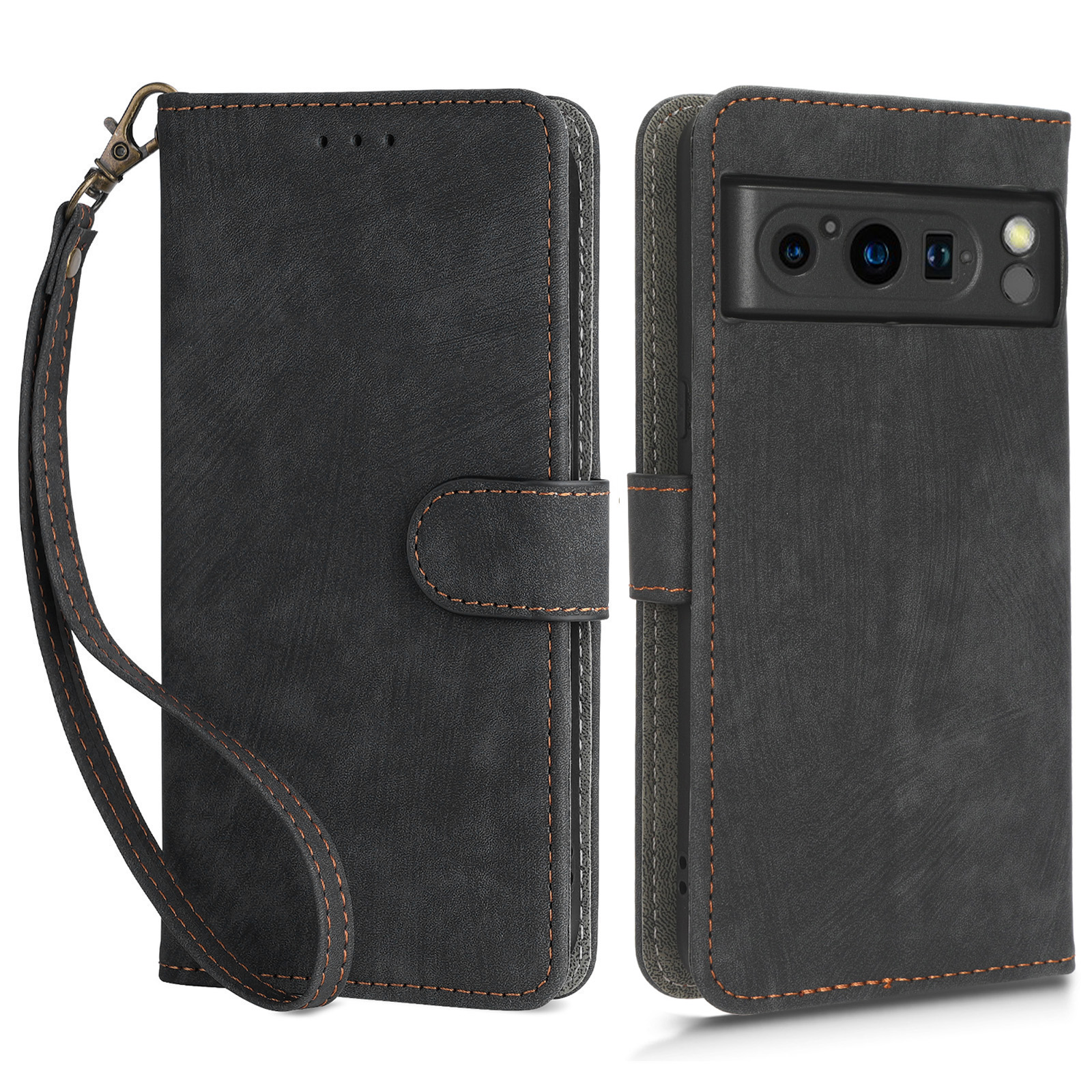 

Für Google Pixel 8 Pro PU Leather Telefon Hülle Ständer RFID Blocking Wallet -schutzabdeckung Mit Riemen - Schwarz, Google Pixel 8 Pro