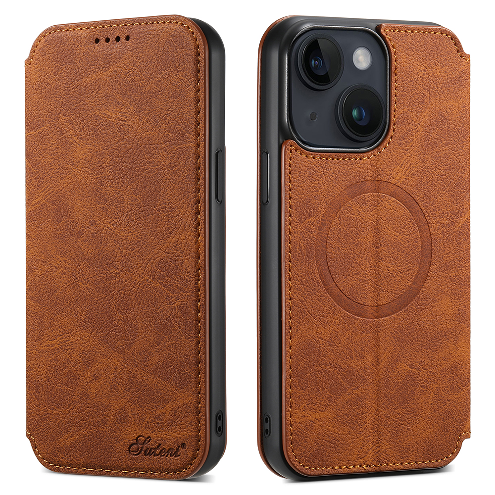 

Suteni J06 Für Iphone 14 Magnetische Autoschließungs Brieftaschen-deckungsständer Leder-telefonhülle Kompatibel Mit Magsafe - Khaki, iPhone 14