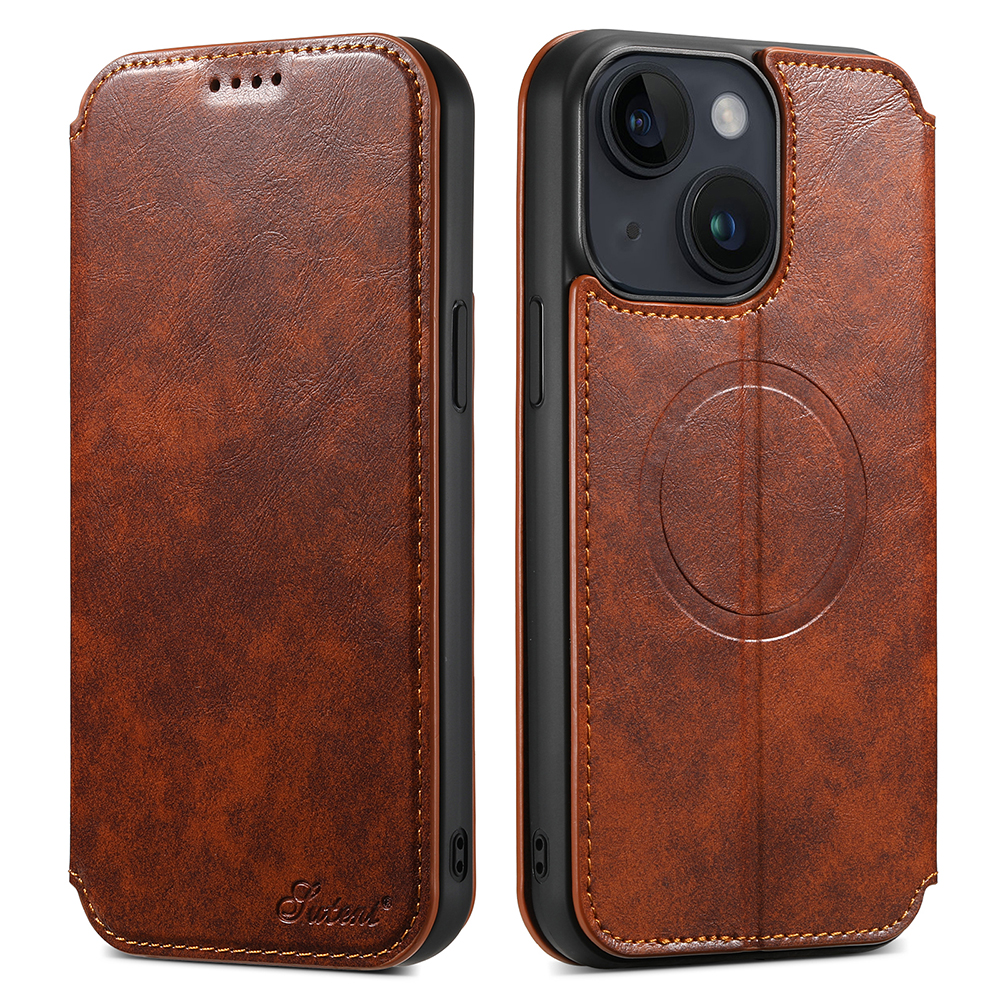 

Suteni J05 Für Iphone 13 6,1 Zoll Staubdes Telefon Hülle Brieftasche Lederabdeckung Kompatibel Mit Magsafe - Khaki, iPhone 13