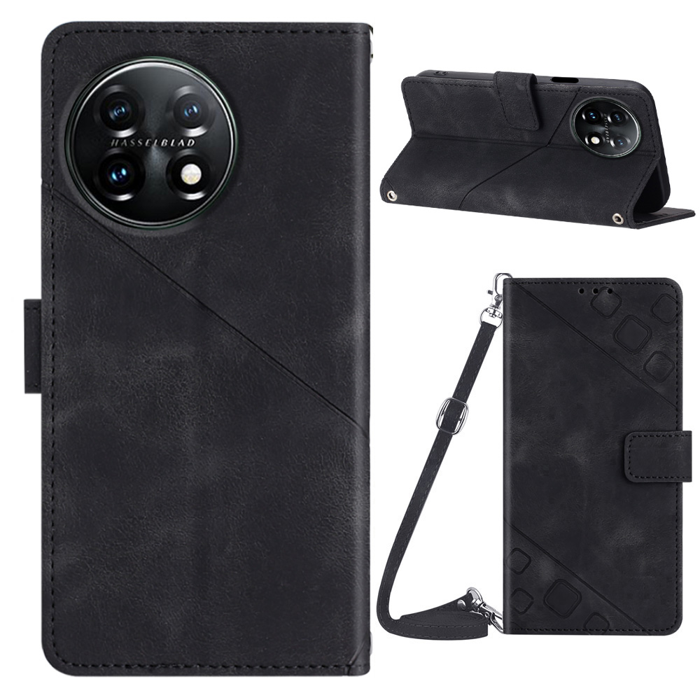 

PT005 Yb-spartreihe 7 Für OnePlus 11 5G Flip Folio Cover Wallet PU Leder Gedruckter Ständer Telefonhülle Mit Schultergurt - Schwarz, OnePlus 11 5G