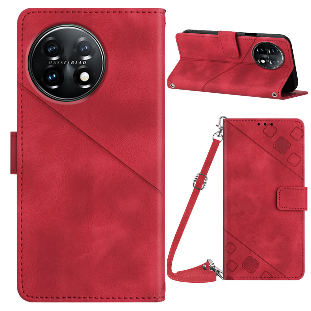 

PT005 Yb-spartreihe 7 Für OnePlus 11 5G Flip Folio Cover Wallet PU Leder Gedruckter Ständer Telefonhülle Mit Schultergurt - Rot, OnePlus 11 5G