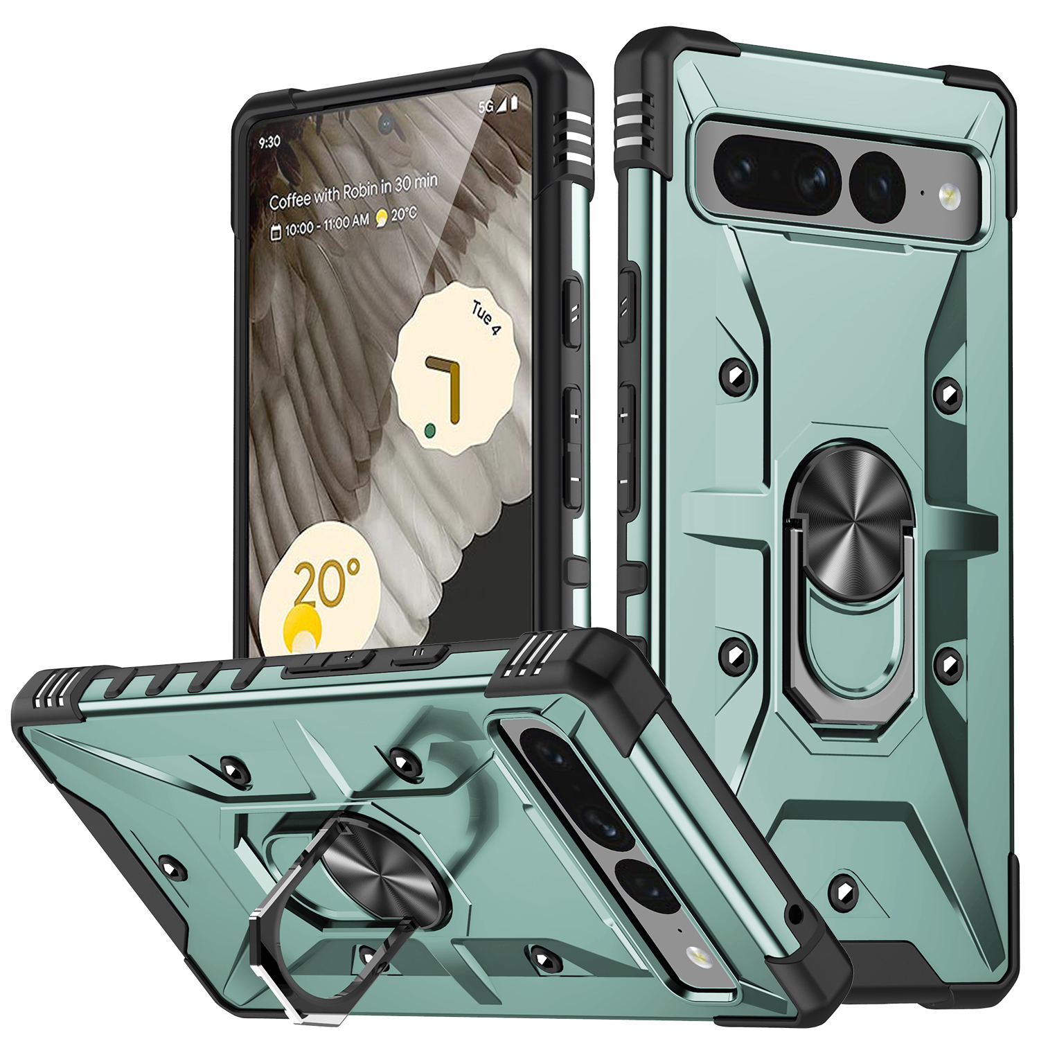 

Für Google Pixel 7 Pro 5G PC+TPU Armor Phone Case Car Mount Stance Schoffort - Dunkelgrün, Google Pixel 7 Pro 5G