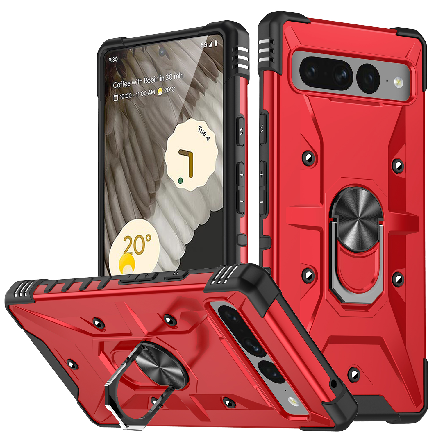 

Für Google Pixel 7 Pro 5G PC+TPU Armor Phone Case Car Mount Stance Schoffort - Rot, Google Pixel 7 Pro 5G
