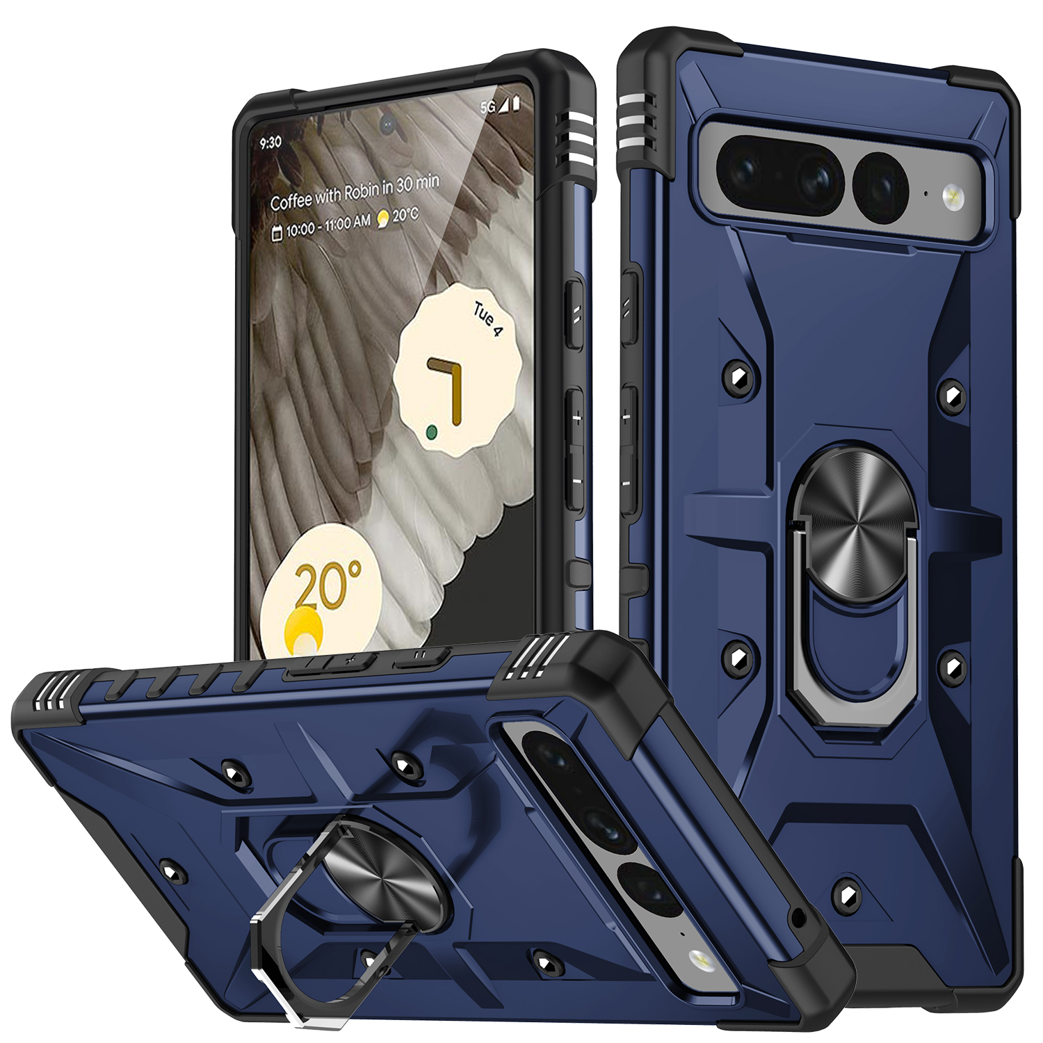 

Für Google Pixel 7 Pro 5G PC+TPU Armor Phone Case Car Mount Stance Schoffort - Blau, Google Pixel 7 Pro 5G