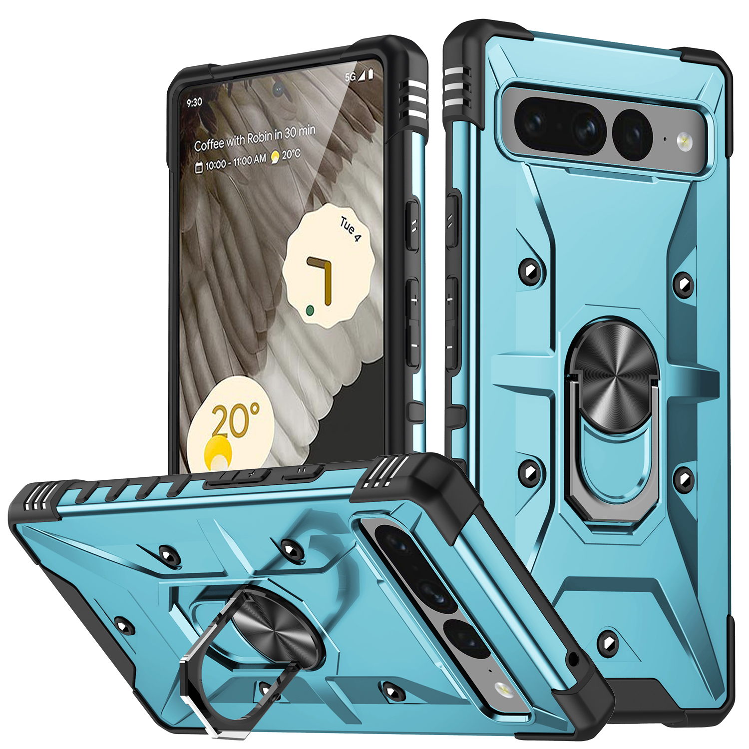 

Für Google Pixel 7 Pro 5G PC+TPU Armor Phone Case Car Mount Stance Schoffort - Baby Blau, Google Pixel 7 Pro 5G